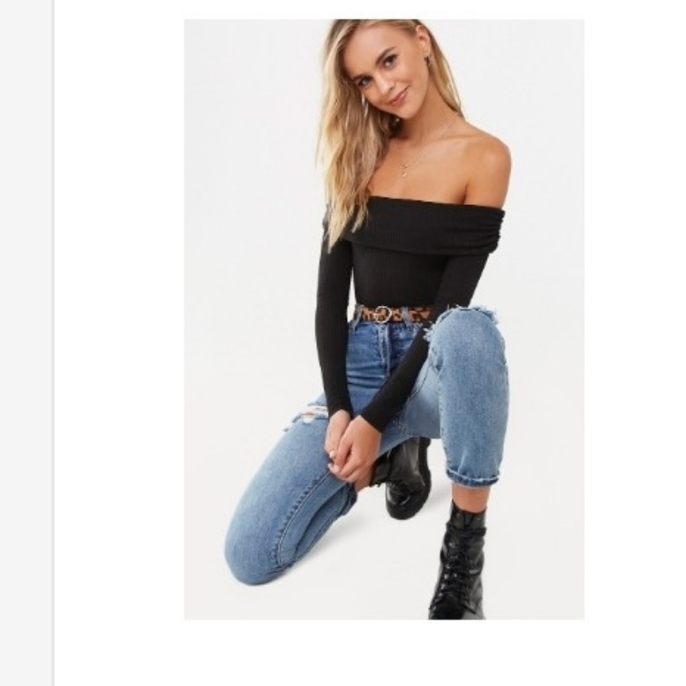 Forever 21 Ribbed Off the Shoulder Bodysuit